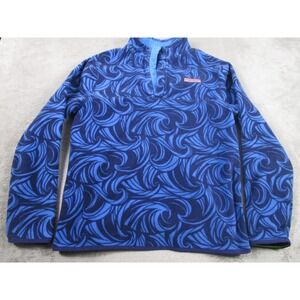 Vineyard Vines Sweater Mens Medium Blue Geometric Mock‎ Neck Fleece Pullover
